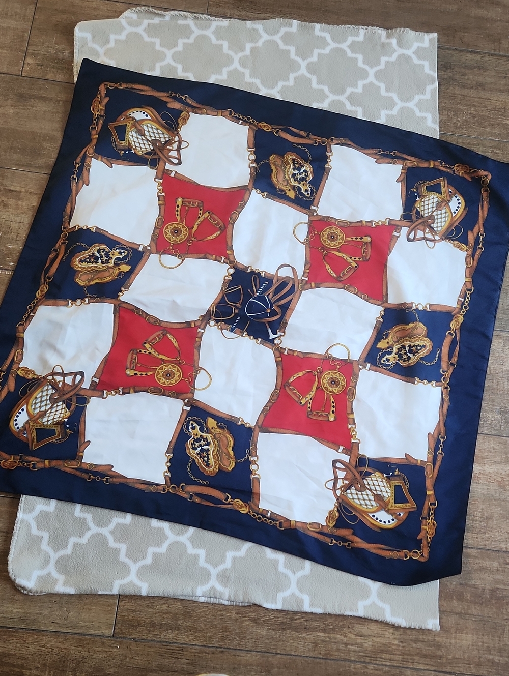 Elegant Navy, Red, and White Equestrian Scarf